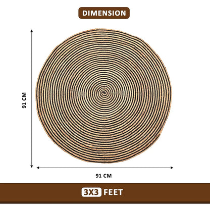 Kuber Industries 3x3 Feet Round Jute Rug & Carpet for Home Bedroom Spirals Beige