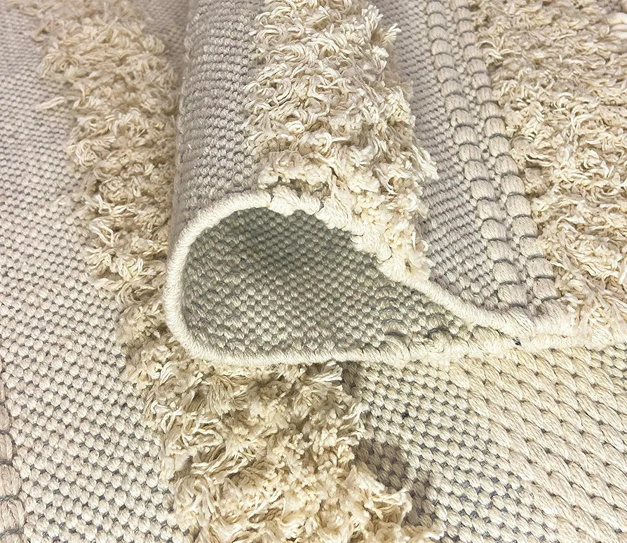 Sajavat Home Pure Cotton Soft and Durable Floor Rug Cream & White