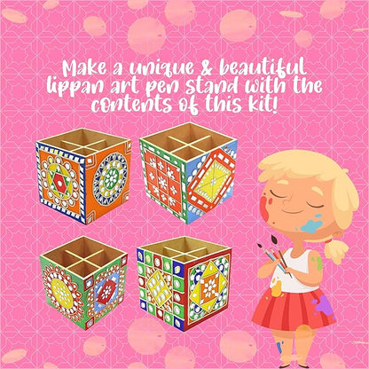 Kalakaram Make Your Own Lippan Art Pen Stand | Pen Stand Canvas for Adults and Kids | Craft Diy Kit for Kids | Traditional Painting Kits