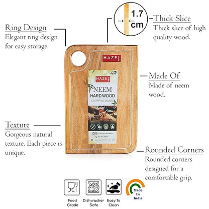 Hazel Neem Wood Chopping Board 12 x 17 Inch (43.5 x 30.7 cm) Vegetable Chopping Board