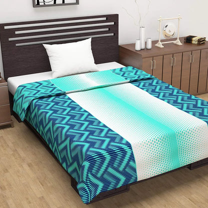 Divine Casa 120 GSM Microfiber Single Dohar Soft & Lightweight Throw Blanket Chevron Pattern Colour Aqua Chevron