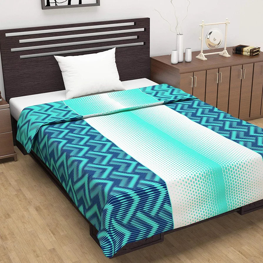 Divine Casa Microfiber Winter Single Bed Throws for Sofa and Couch Decorative Reversible AC Blanket Dohar Living Room Colour Cyan and Navy Blue