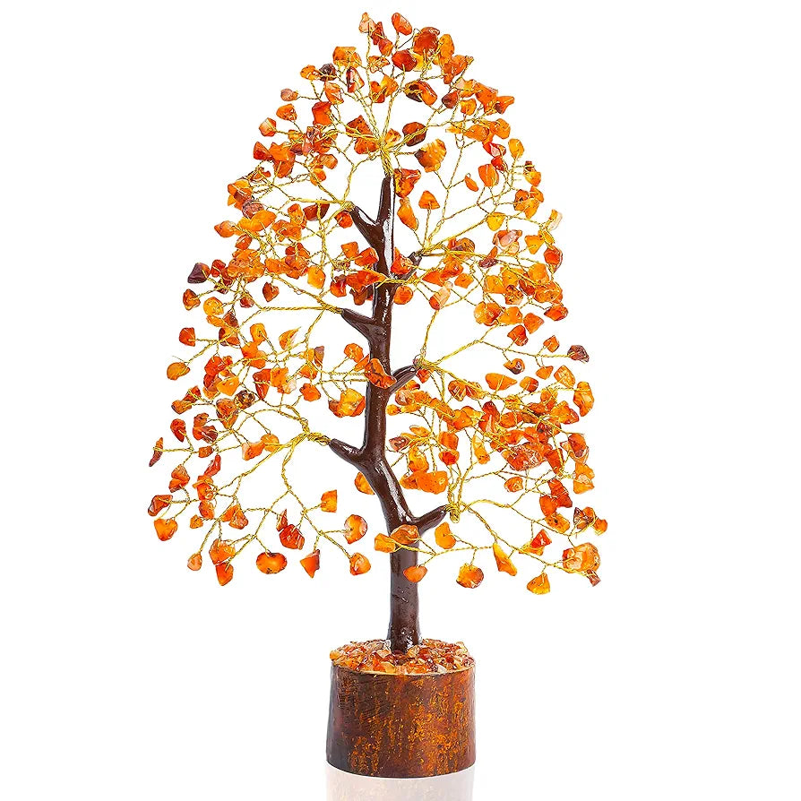 HindCraft Carnelian Chakra Crystal Tree Good Luck Golden Wire 10-12 inch