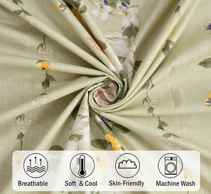 Fresh From Loom King Size Fitted Bedsheet Set 240 TC 2 Pillow Covers Pale Leaf Multicolor