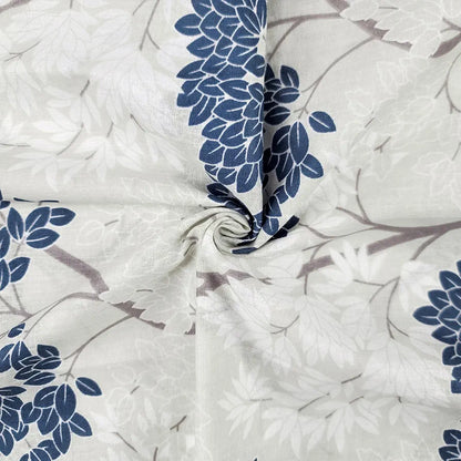 Divine Casa 144 TC 100% Cotton Double Bedsheet with 2 Pillow Covers Floral Pattern Colour Grey Blue
