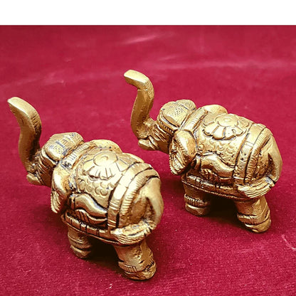 anciently Brass Elephant Pair Showpiece for Home Decor | Elephant Idols for Pooja Room, Brass, Height 4CM, Gold Colour, 2 Piece