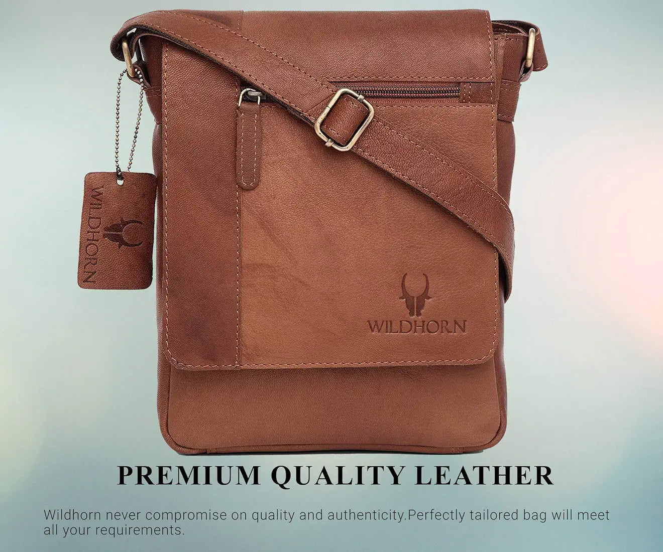 WildHorn� Leather 8.5 inch Sling Messenger Bag for Men I Multipurpose Crossbody Bag I Travel Bag with Adjustable Strap I IDIMENSION: L- 8.5inch H- 10.5inch W- 3inch