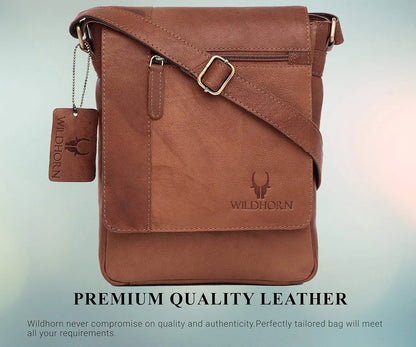 WildHorn� Leather 8.5 inch Sling Messenger Bag for Men I Multipurpose Crossbody Bag I Travel Bag with Adjustable Strap I IDIMENSION: L- 8.5inch H- 10.5inch W- 3inch