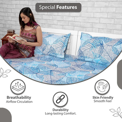 Divine Casa 100% Cotton 144 TC King Size Bedsheet with 2 Pillow Covers Colour Light Blue