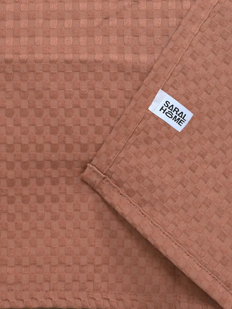 Saral Home Brown 100% Cotton Unique Waffle Design Throw/Sofacover Colour Brown