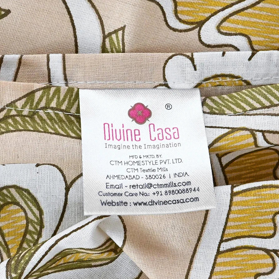 Divine Casa 144 TC Pure Cotton Single Size Bedsheet with 1 Pillow Cover Regal Paisley Colour Cream Golden Yellow