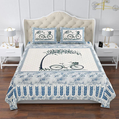 Kuber Industries Double Bedsheet with 2 Pillow Covers 160 TC Premium Cotton Blue