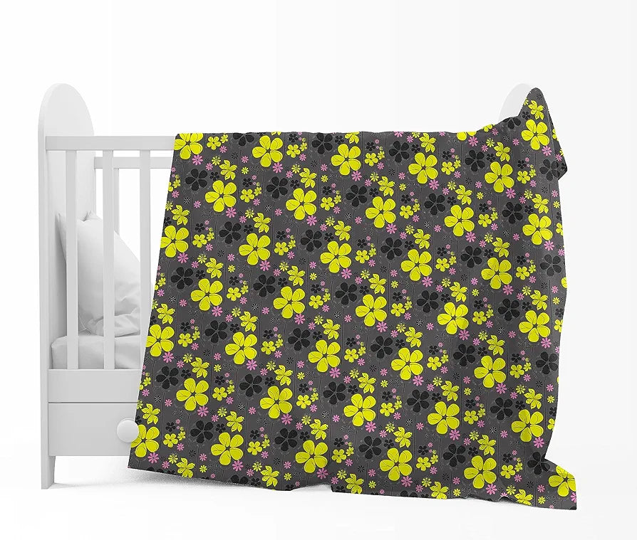 Divine Casa 120 GSM Microfiber Single Kids Dohar Soft & Lightweight Throw Blanket Floral Pattern Colour Tornado