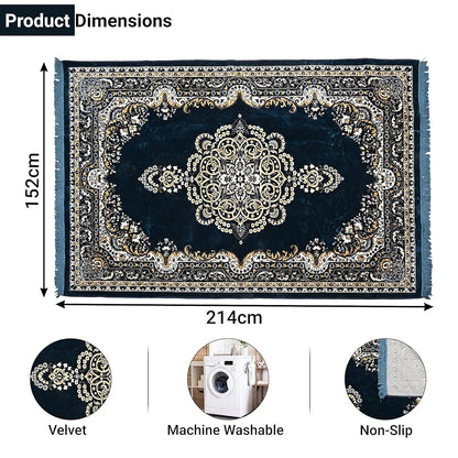 Kuber Industries 5x7 Feet Carpets for Living Room Machine Washable Bedside Floor Rugs Premium Mat Navy & Sea Blue