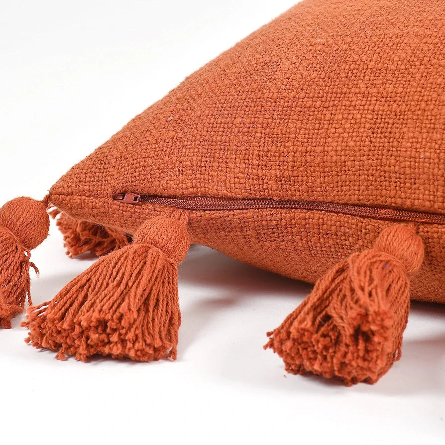 Homadorn Luxury Cotton Handmade Decorative Boho Throw Pillow Covers Colour Rust