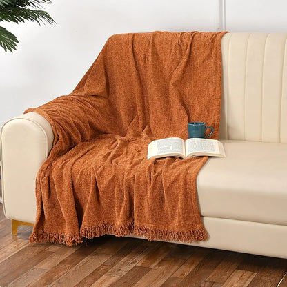 Sashaa World Lightweight Soft Chenille Throw Colour Rust