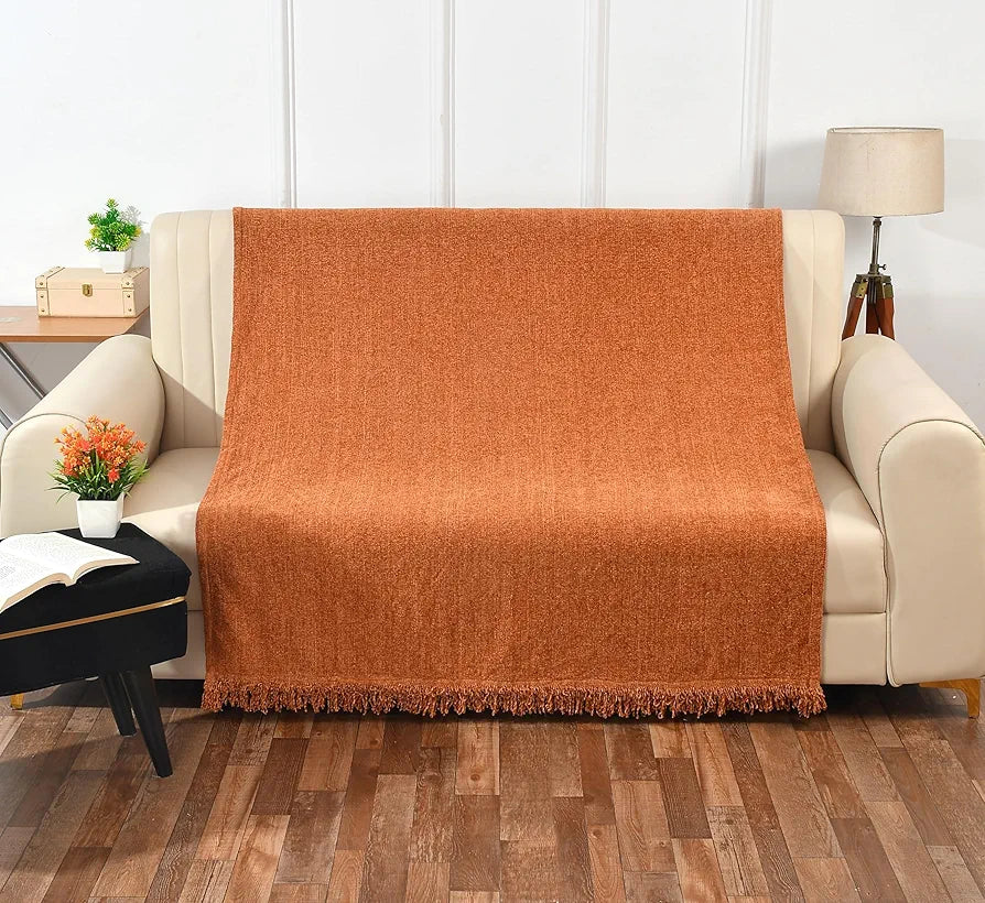 Sashaa World Lightweight Soft Chenille Throw Colour Rust
