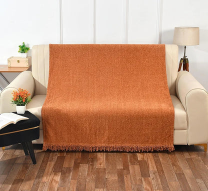 Sashaa World Lightweight Soft Chenille Throw Colour Rust