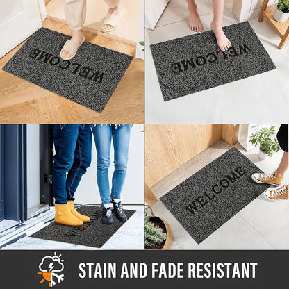 Kuber Industries Anti-Slip Welcome Print Grass Door Mats for Home Grass Cut Grey Colour