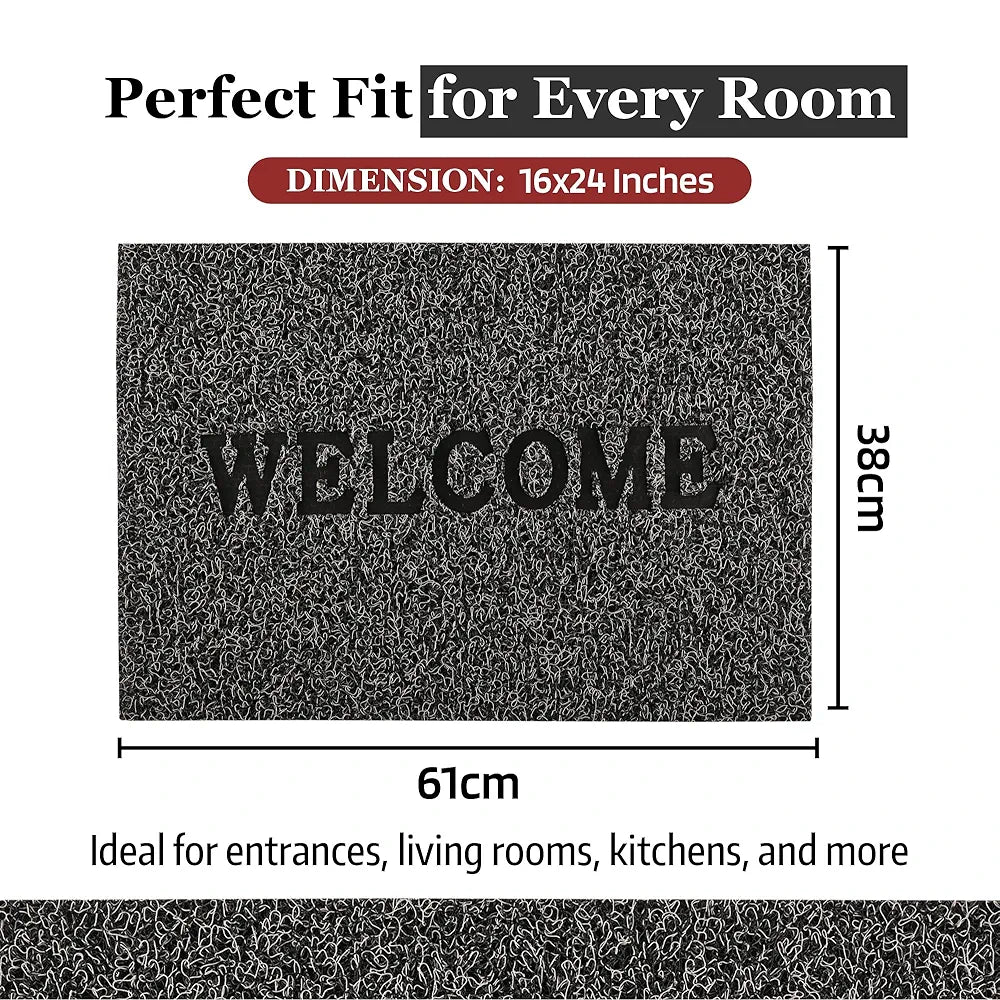 Kuber Industries Anti-Slip Welcome Print Grass Door Mats for Home Grass Cut Grey Colour