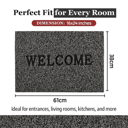 Kuber Industries Anti-Slip Welcome Print Grass Door Mats for Home Grass Cut Grey Colour