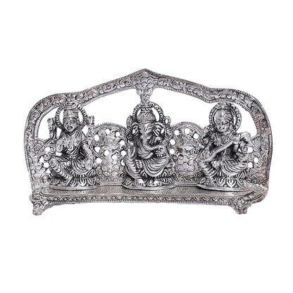 KridayKraft Laxmi Ganesha Saraswati Murti LGS Metal Statue with Diya Laxmi Ganesha Murti Idol