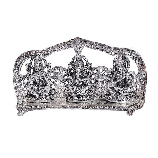 KridayKraft Laxmi Ganesha Saraswati Murti LGS Metal Statue with Diya Laxmi Ganesha Murti Idol