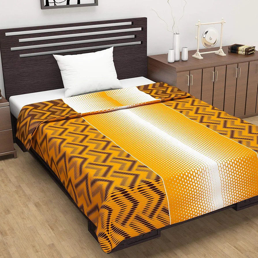 Divine Casa 120 GSM Microfiber Single Dohar Soft & Lightweight Throw Blanket Chevron Pattern Colour Orange Chevron