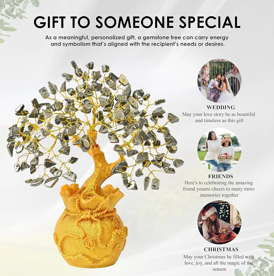 Zaicus Pyrite Crystal Tree for Wealth & Prosperity Feng Shui Money Tree with Golden Pot