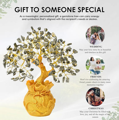 Zaicus Pyrite Crystal Tree for Wealth & Prosperity Feng Shui Money Tree with Golden Pot