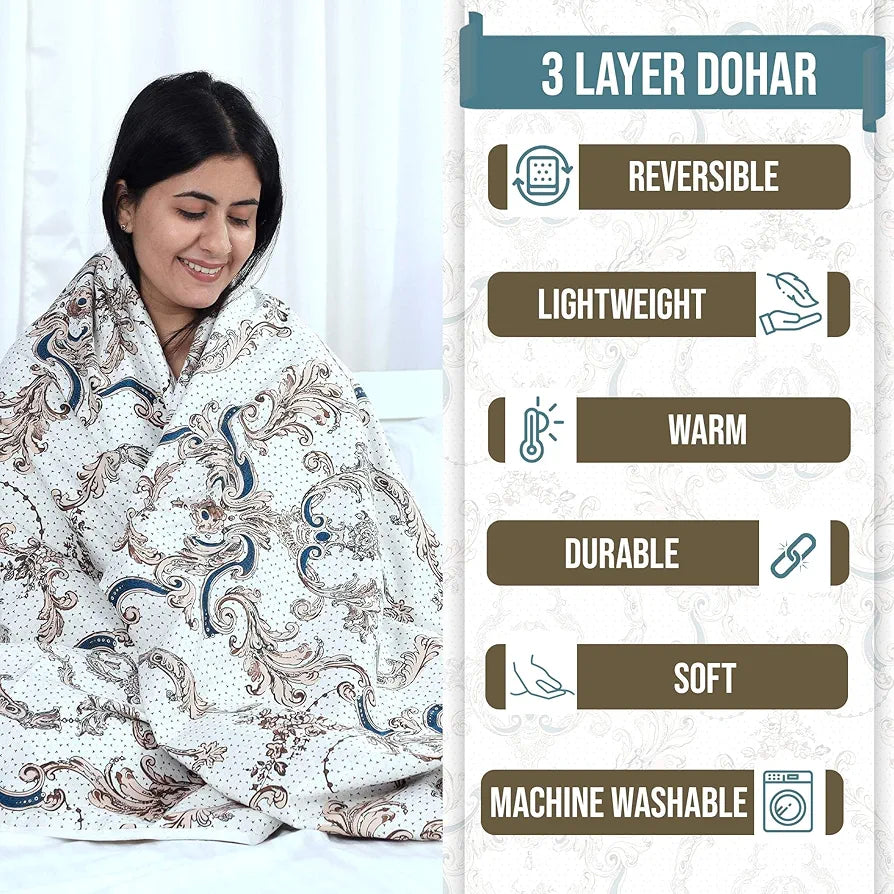 Divine Casa 120 GSM Super Soft Brushed Microfiber Lightweight Jaipuri Print Rajai Single Bed Reversible AC Blankets for Winter TC - 120 Colour Lead Gray