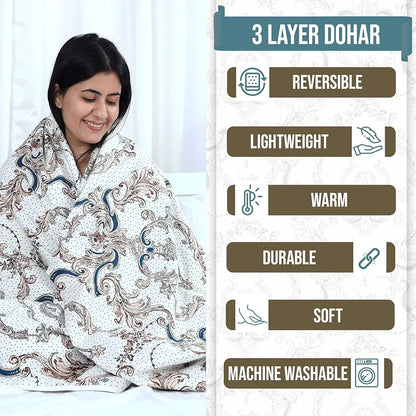 Divine Casa 120 GSM Super Soft Brushed Microfiber Lightweight Jaipuri Print Rajai Single Bed Reversible AC Blankets for Winter TC - 120 Colour Lead Gray