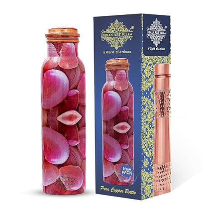 Indian Art Villa Antique Pure Copper Rose Petals Design Water Bottle