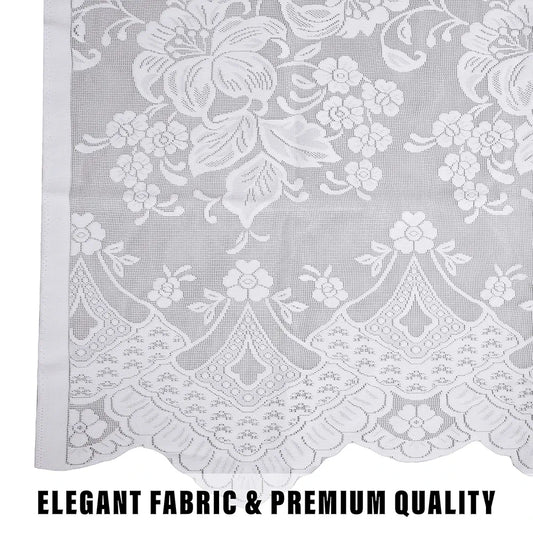 Kuber Industries Cotton Door Curtains with 8 Rings Net Frill Door Curtain SY27 White Colour