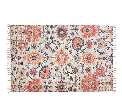 Homadorn Handmade Sustainable Printed Modern Dhurrie/Rugs/Carpet Colour Blue Cream