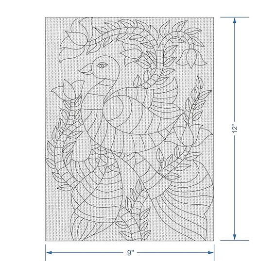 Hobby India Self Painting Beautiful Peacock Canvas - Kalamkari Art | Pre-designed Canvas Board