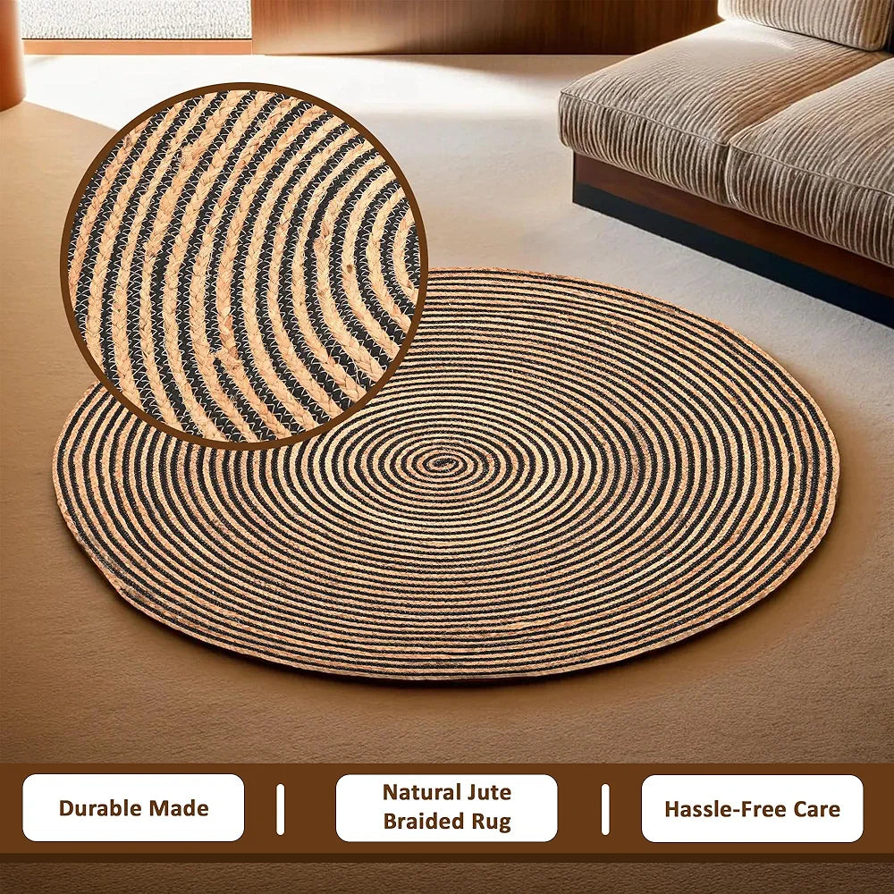 Kuber Industries 4x4 Feet Round Jute Rug & Carpet for Home Bedroom Spirals Light Brown