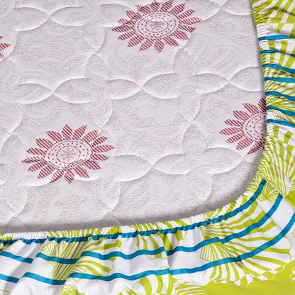 Divine Casa Cotton Acid Lime Bedsheet for Double Bed Elastic Fitted with 2 Pillow Covers  Calming Shells Colour Acid Lime