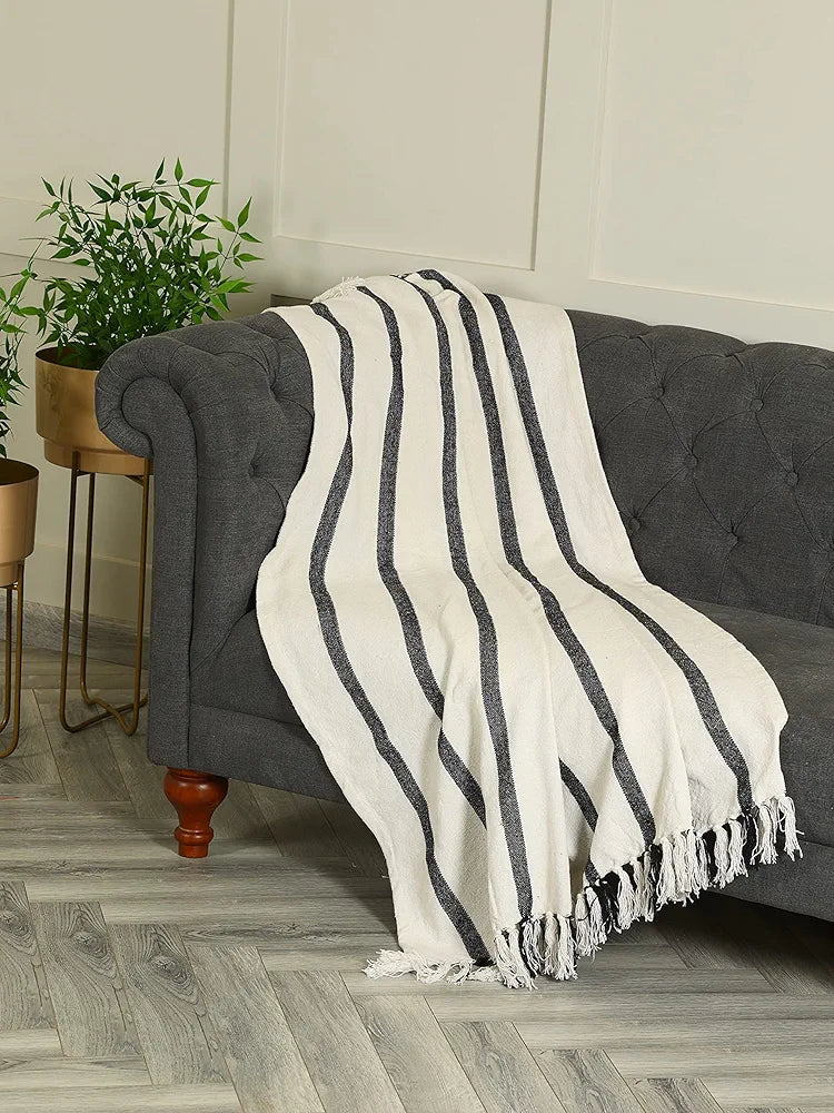 Sashaa World Striped Throw Blanket Colour Natural & Black