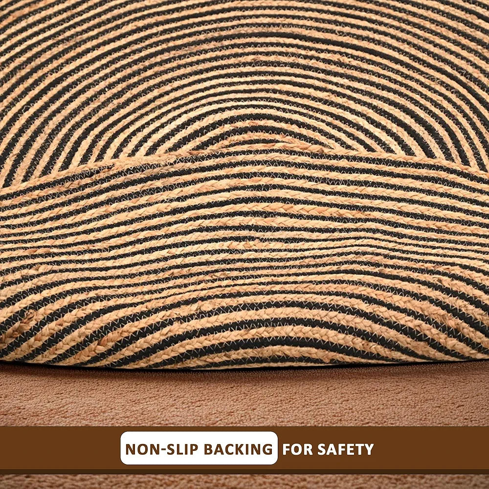 Kuber Industries 3x3 Feet Round Jute Rug & Carpet for Home Bedroom Spirals Beige