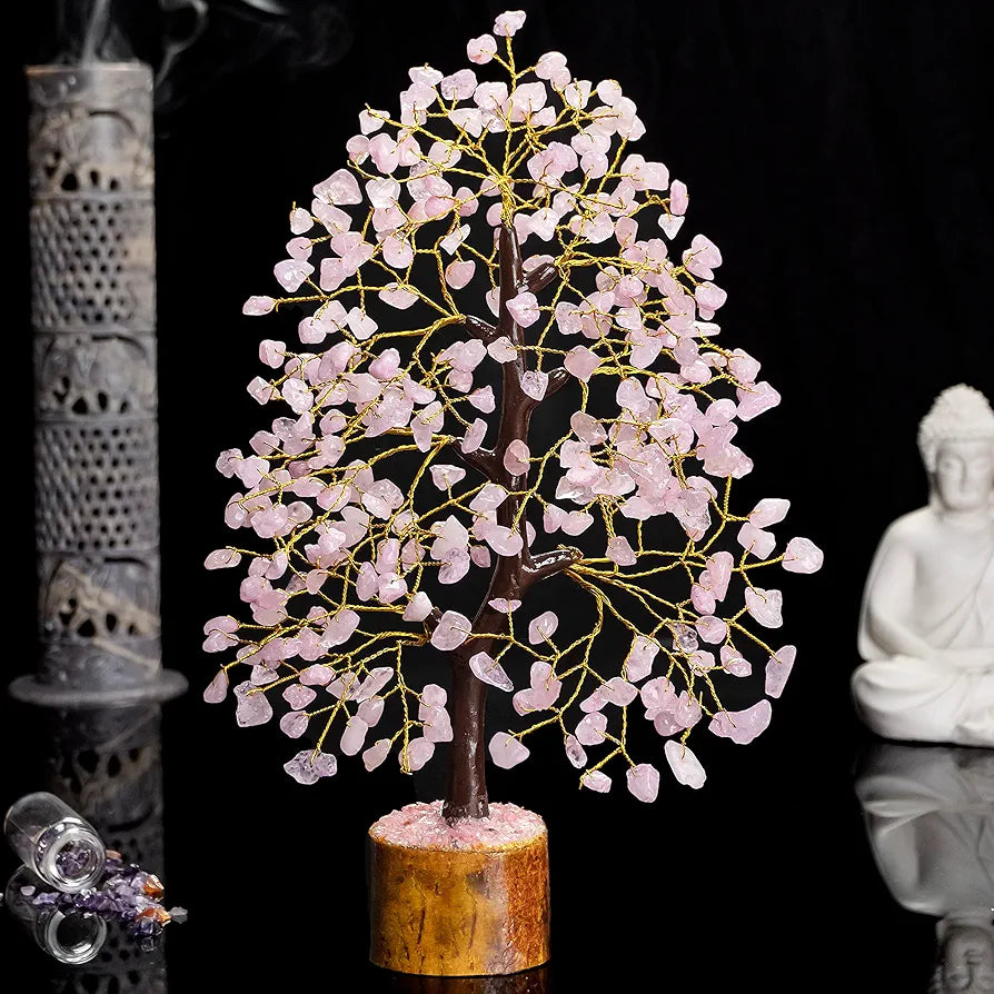 Hindcraft Rose Quartz Crystal Tree Golden Wire 10-12 inch