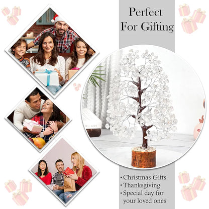 Crocon Clear Quartz Gemstone Money Tree Feng Shui Bonsai Silver Wire
