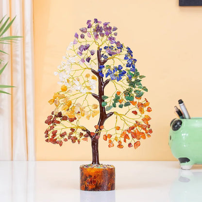 Zaicus Seven Chakra Crystal Tree of Life Stone Fortune Feng Shui Bonsai Golden Wire 10-12 Inch