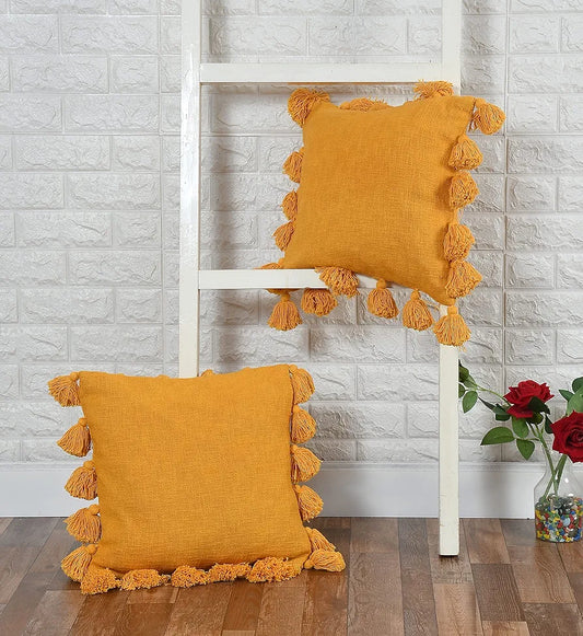 Homadorn Luxury Cotton Handmade Decorative Boho Throw Pillow Covers Colour Mustard