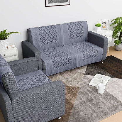 Kuber Industries Net 2+1 Seater Sofa Slip Cover Couch Cover Plain Leonardo Flower Print Grey