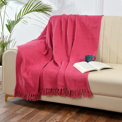 Sashaa World Vibrant Pink Cotton Throw Colour Vibrant Pink
