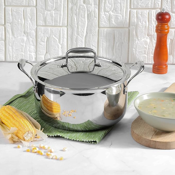 Vinod Platinum Triply Stainless Steel Saucepot with Lid - 8 Litre, 30 cm | 2.5mm Thick | SAS Bottom | Biryani Pot