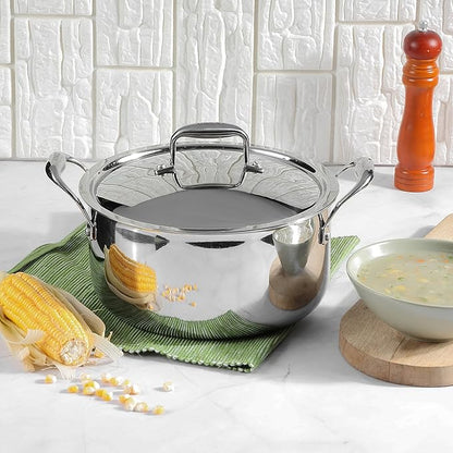 Vinod Platinum Triply Stainless Steel Saucepot with Lid - 8 Litre, 30 cm | 2.5mm Thick | SAS Bottom | Biryani Pot