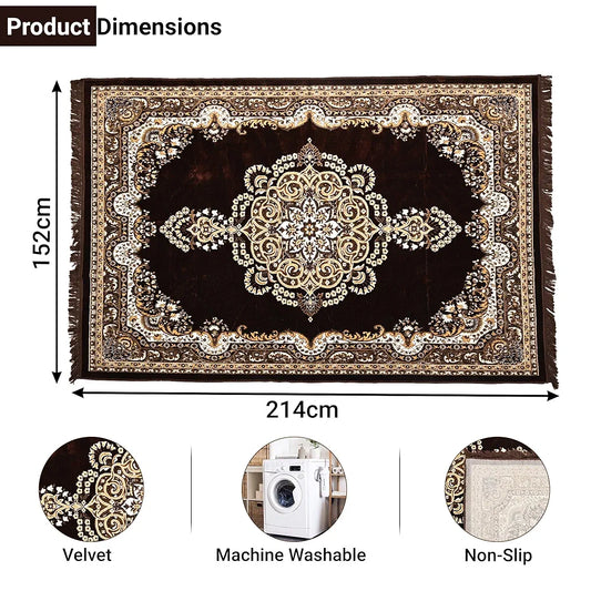 Kuber Industries 5x7 Feet Carpets for Living Room Machine Washable Bedside Floor Rugs Mat for Bedroom Floral Print Premium Cream & Brown
