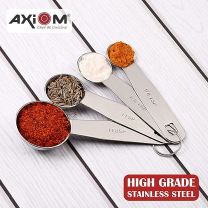 Axiom Measuring Set of 8 pcs Stainless Steel 4 Stackable Measuring Cups and 4 Stackable Measuring Spoons